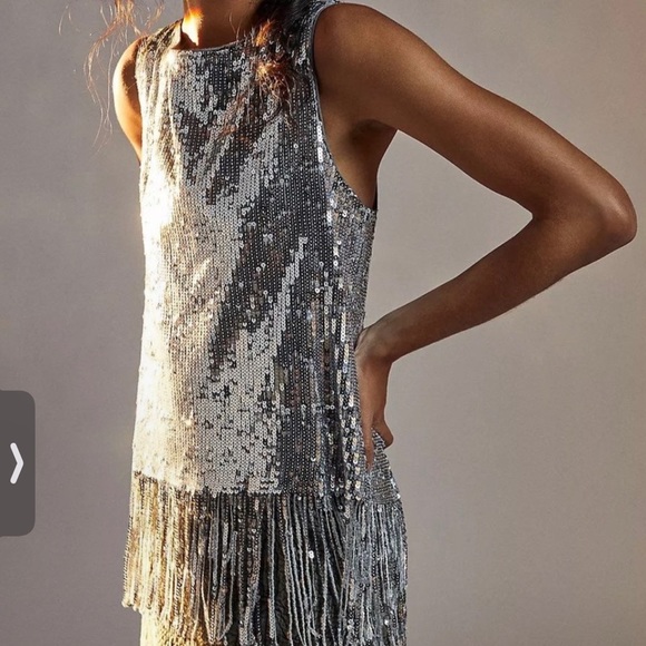 Eva Franco Tops - Eva Franco Lisette Silver Frings Sequins Top Tank